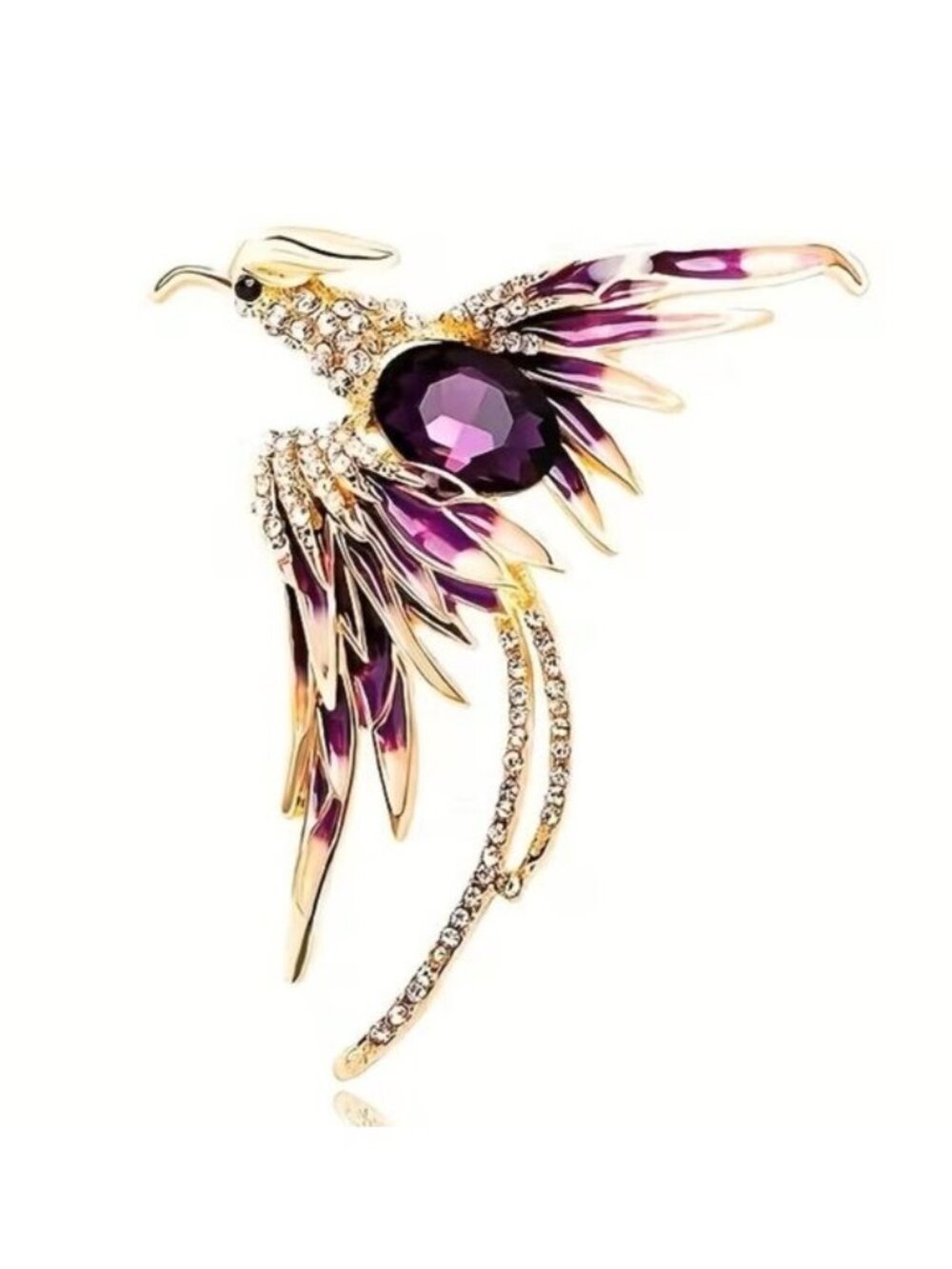Phoenix Brooch Colorful Enamel Purple Sapphire Gold Plated Trendy Glam Stylish